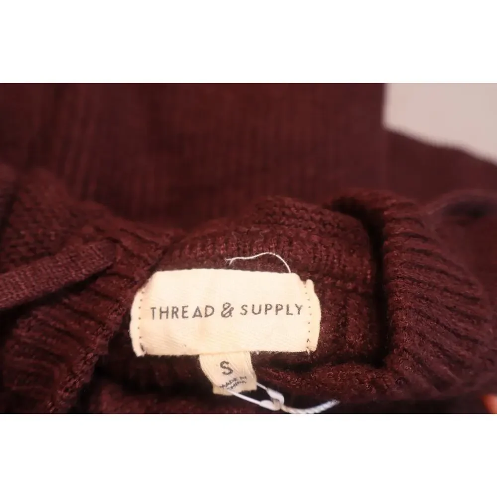 NEW Thread & Supply Dolly Zinfandel Maroon Red Ribbed Hoodie Sweater Size S